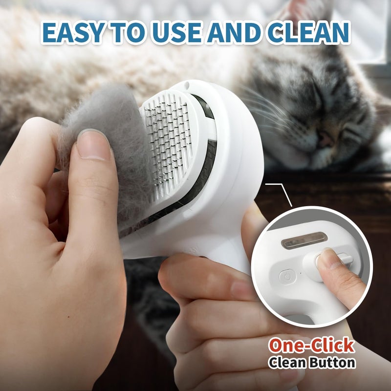 HeroKitty Dog Brush for Shedding, 3 in 1 Self Cleaning Steam Dog Brush - Anti-Static,Cat Steam Brush Removal Comb with Release Button, Grooming Tool for Long and Short Hair Pets, White - Image 5